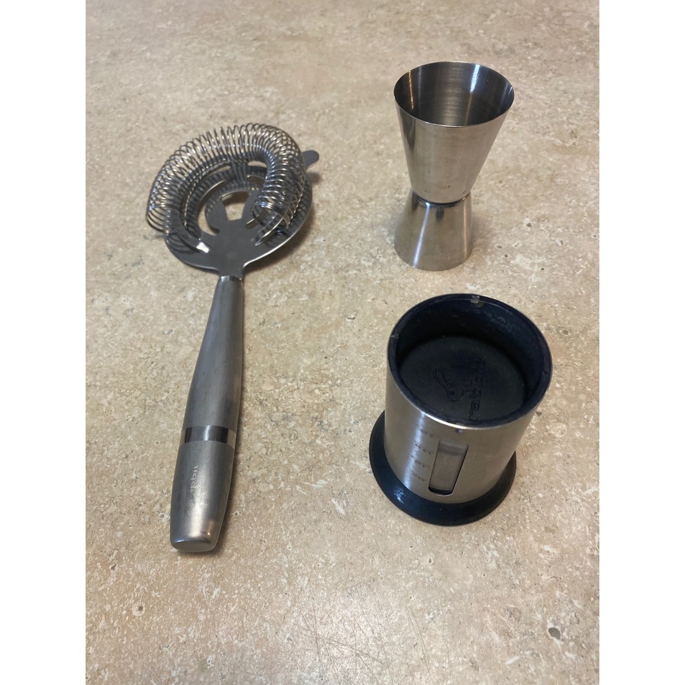 Stainless Steel Bar Tool Set Hawthorne Strainer & Rabbit Adjustable Jigger 3pc